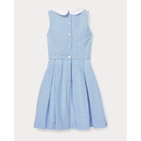 Polo Ralph Lauren Girl's Seersucker Fit-and-Flare Dress Blue/White Girls Size M - Picture 2 of 11